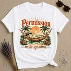 Permission to Do Nothing — Vintage Travel Poster Cat T-Shirt for Women in White