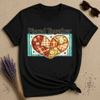 Pieced Together — Patchwork Heart Botanical T-Shirt for Women in Black