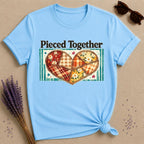 Pieced Together — Patchwork Heart Botanical T-Shirt for Women in Sky