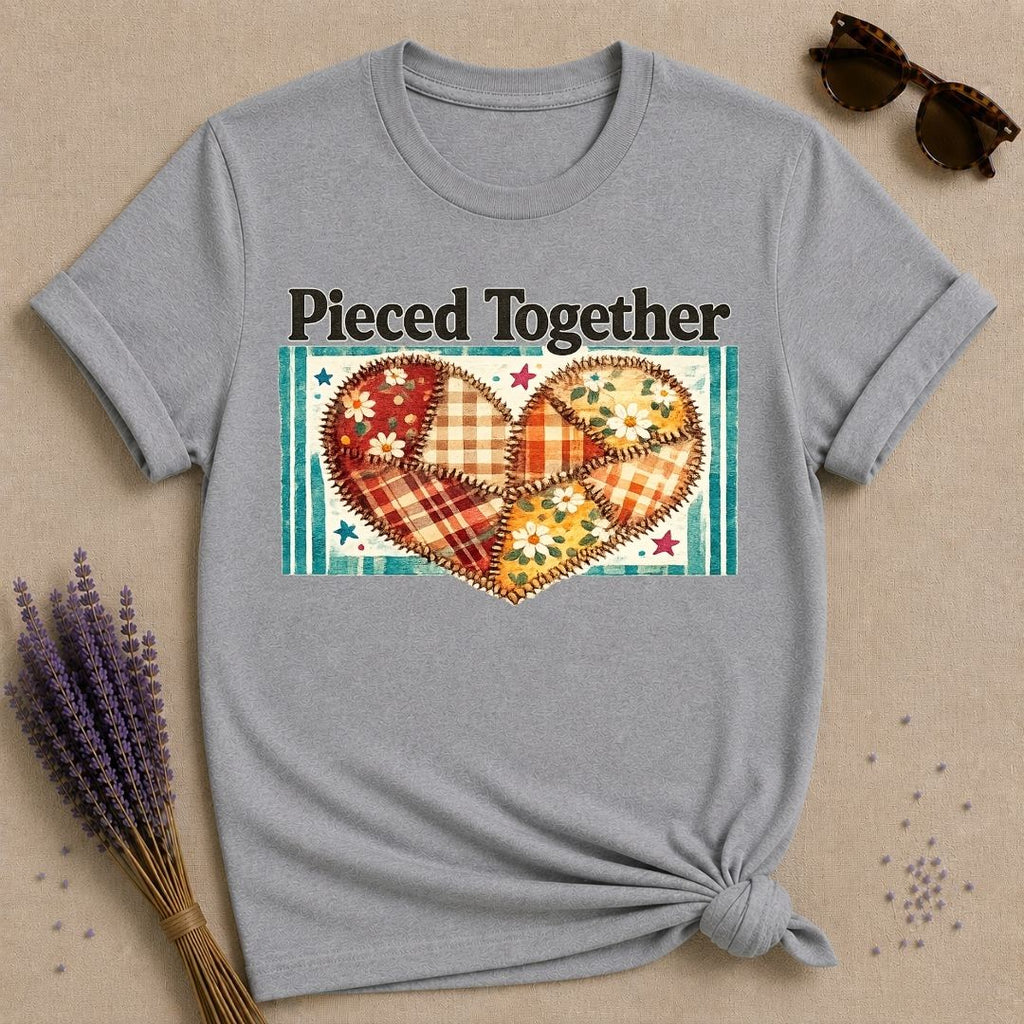 Pieced Together — Patchwork Heart Botanical T-Shirt for Women in Sport Grey