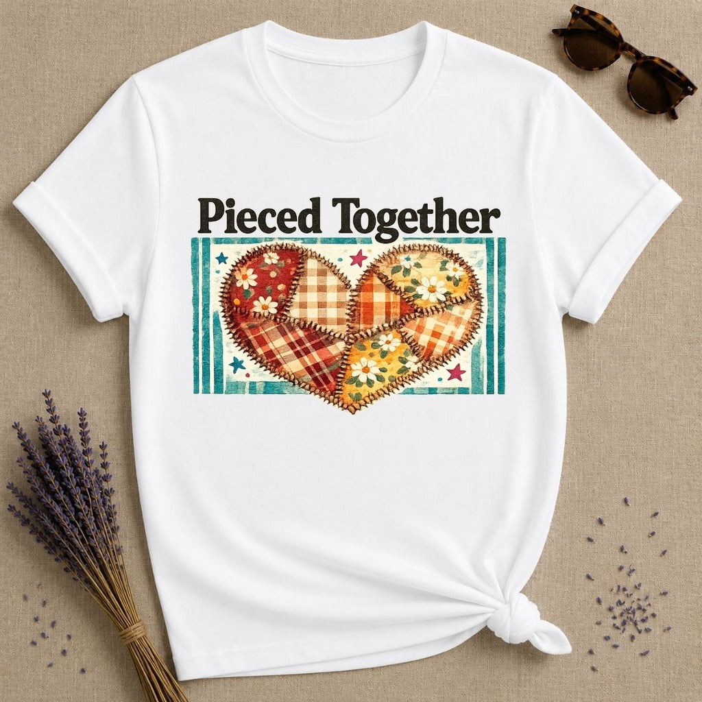 Pieced Together — Patchwork Heart Botanical T-Shirt for Women in White
