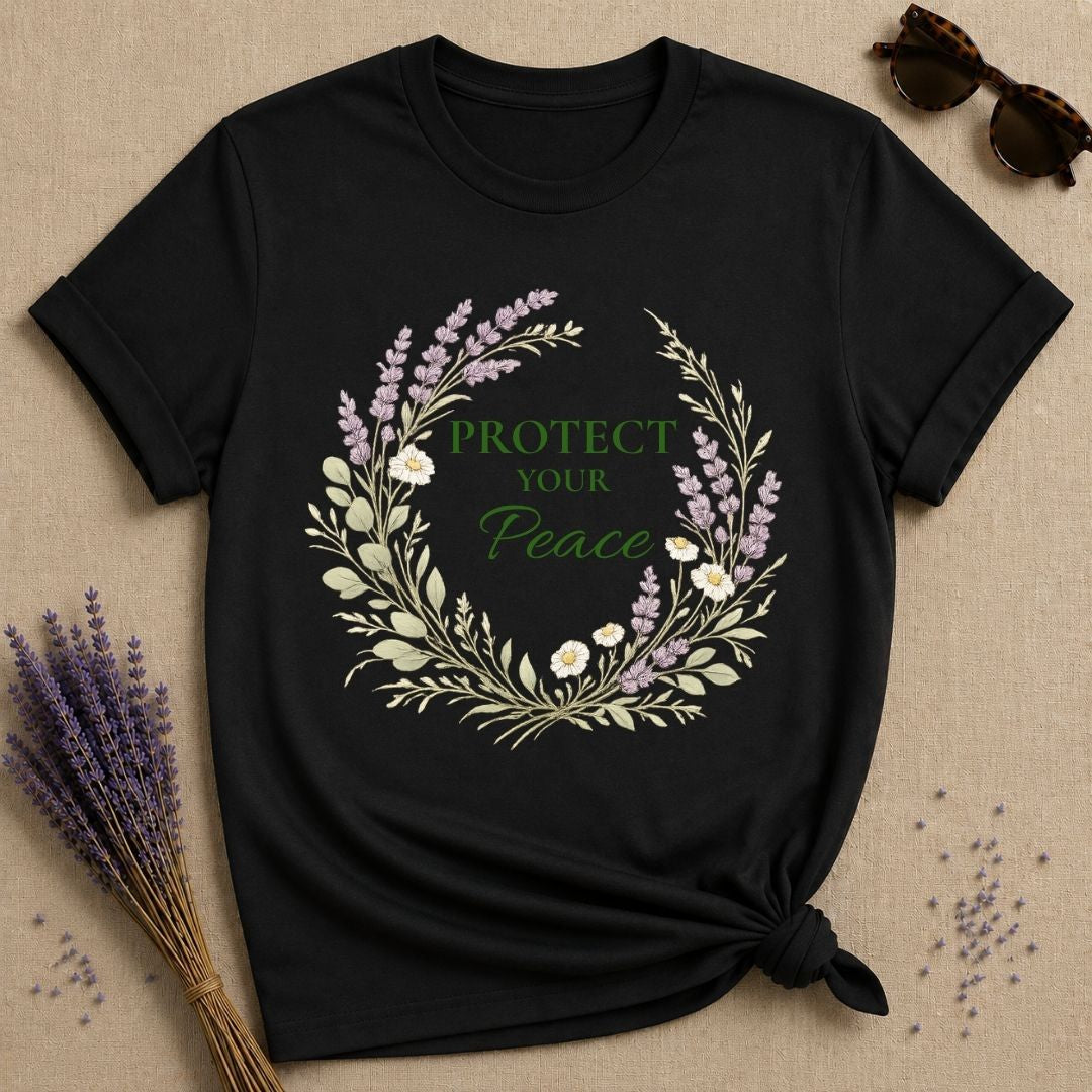 Protect Your Peace — Lavender Botanical T-Shirt for Women