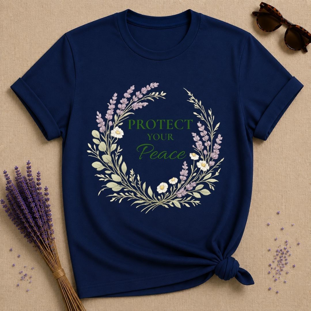Protect Your Peace — Lavender Botanical T-Shirt for Women
