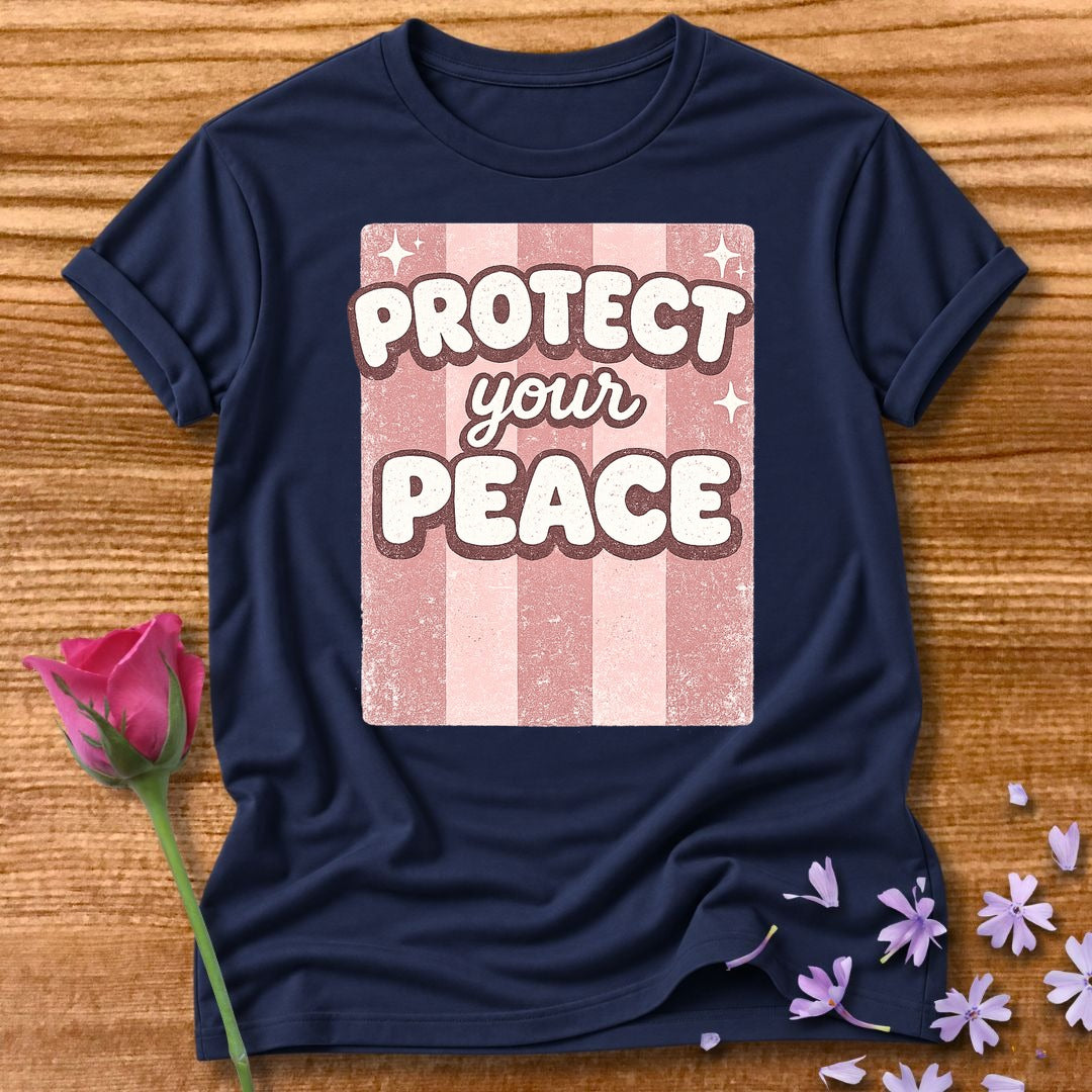 Protect Your Peace — Pink Stripe Bubble Typography in Navy