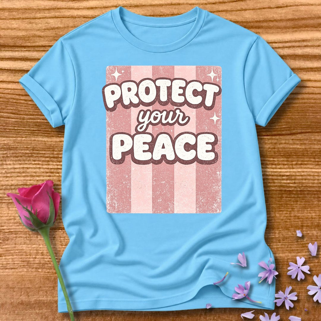 Protect Your Peace — Pink Stripe Bubble Typography in Sky
