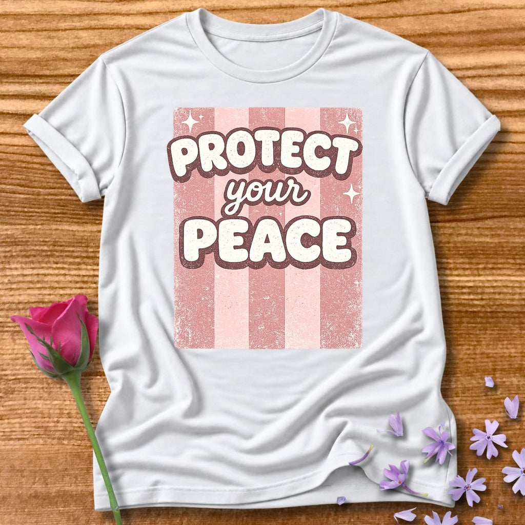 Protect Your Peace — Pink Stripe Bubble Typography in White