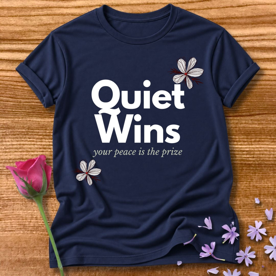 Quiet Wins Your Peace Is the Prize — Minimalist Floral in Navy