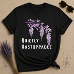 Quietly Unstoppable — Wisteria Botanical T-Shirt for Women in Black