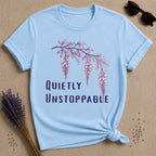 Quietly Unstoppable — Wisteria Botanical T-Shirt for Women in Light Blue