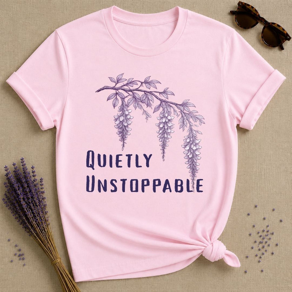 Quietly Unstoppable — Wisteria Botanical T-Shirt for Women in Light Pink
