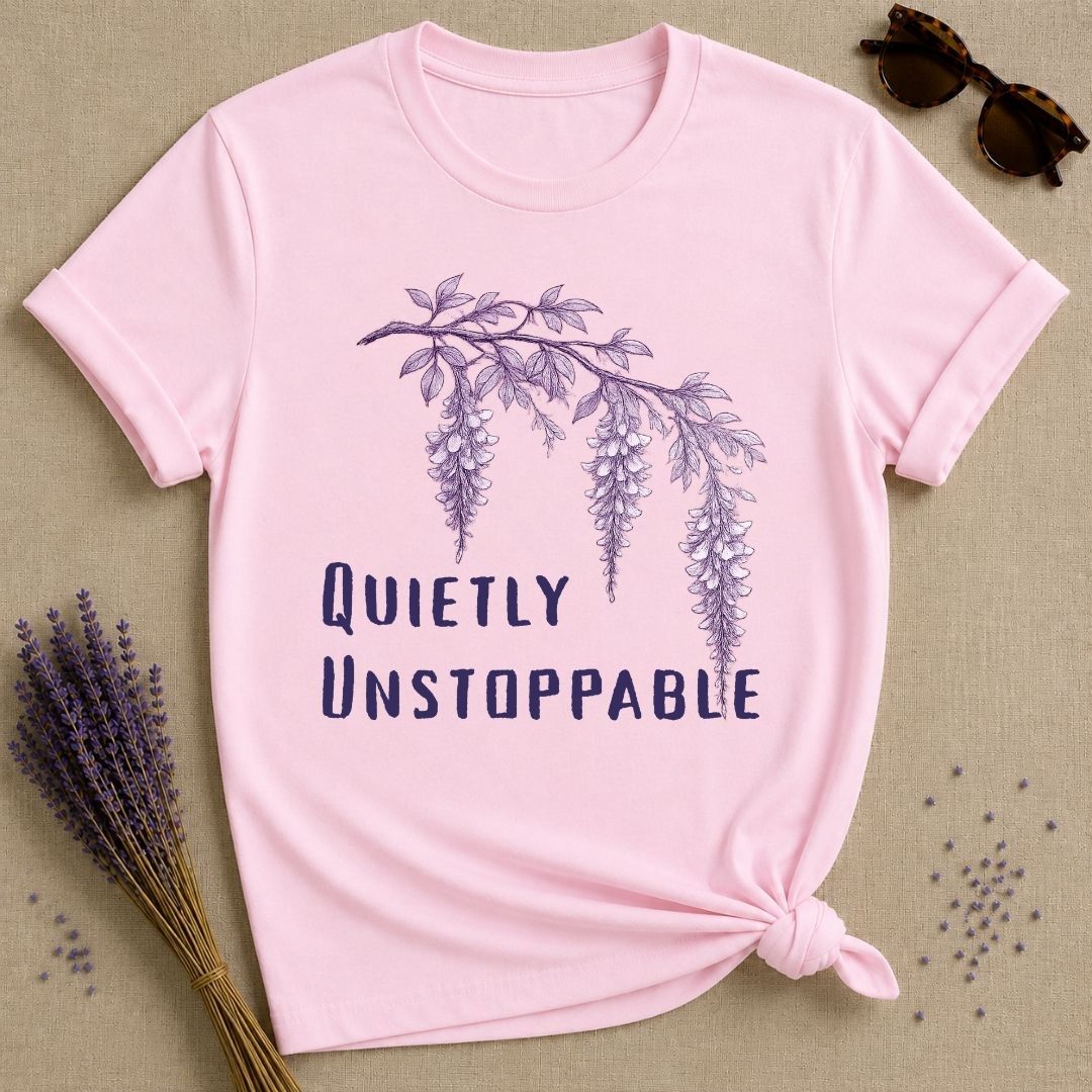 Quietly Unstoppable — Wisteria Botanical T-Shirt for Women in Light Pink