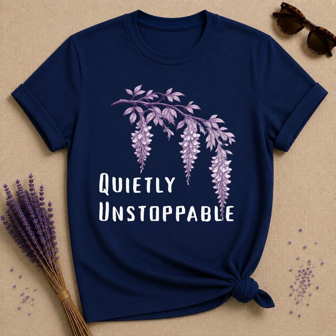 Quietly Unstoppable — Wisteria Botanical T-Shirt for Women in Navy