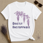 Quietly Unstoppable — Wisteria Botanical T-Shirt for Women in White