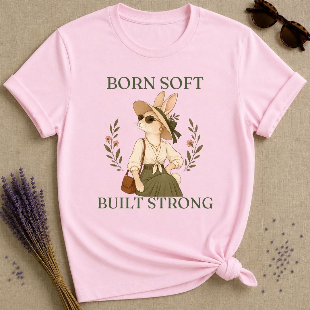 Rabbit Born Soft Built Strong T-Shirt - Light Pink