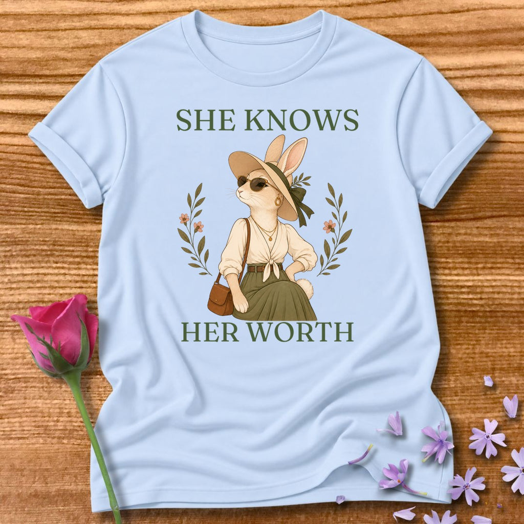 Rabbit — She Knows Her Worth Vintage Aesthetic Animal in Light Blue
