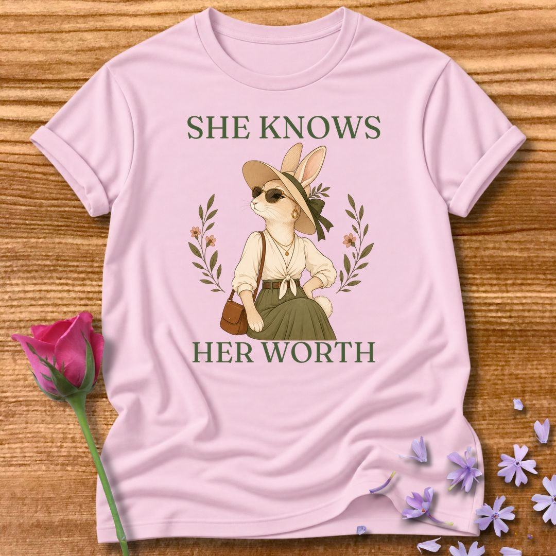 Rabbit — She Knows Her Worth Vintage Aesthetic Animal in Light Pink