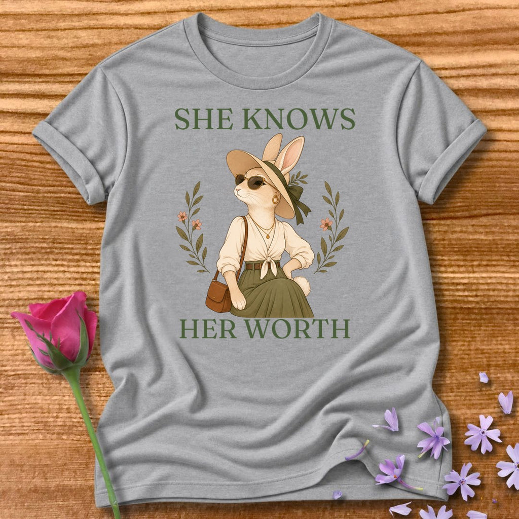 Rabbit — She Knows Her Worth Vintage Aesthetic Animal in Sport Grey