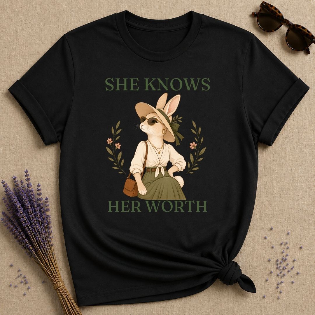 Rabbit She Knows Her Worth T-Shirt - Black