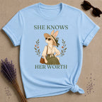 Rabbit She Knows Her Worth T-Shirt - Light Blue