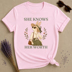 Rabbit She Knows Her Worth T-Shirt - Light Pink