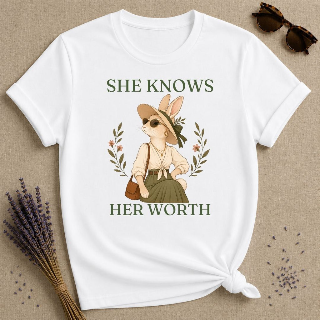 Rabbit She Knows Her Worth T-Shirt - White