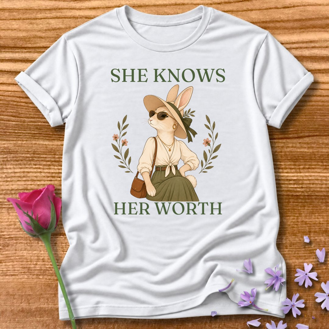 Rabbit — She Knows Her Worth Vintage Aesthetic Animal in White