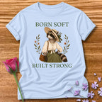 Raccoon — Born Soft Built Strong Vintage Aesthetic Animal in Light Blue