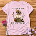 Raccoon — Born Soft Built Strong Vintage Aesthetic Animal in Light Pink