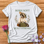 Raccoon — Born Soft Built Strong Vintage Aesthetic Animal in White