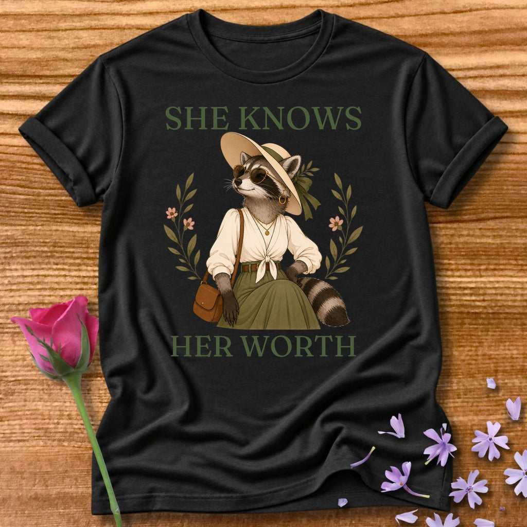 Raccoon — She Knows Her Worth Vintage Aesthetic Animal in Black