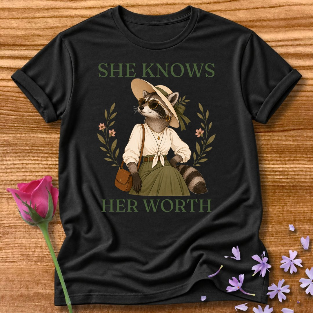Raccoon — She Knows Her Worth Vintage Aesthetic Animal in Black
