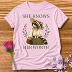 Raccoon — She Knows Her Worth Vintage Aesthetic Animal in Light Pink