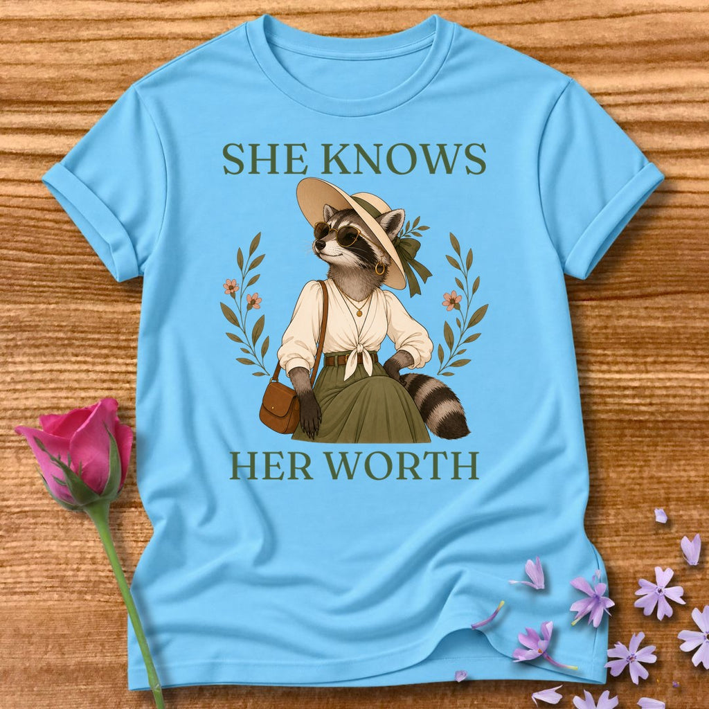 Raccoon — She Knows Her Worth Vintage Aesthetic Animal in Sky