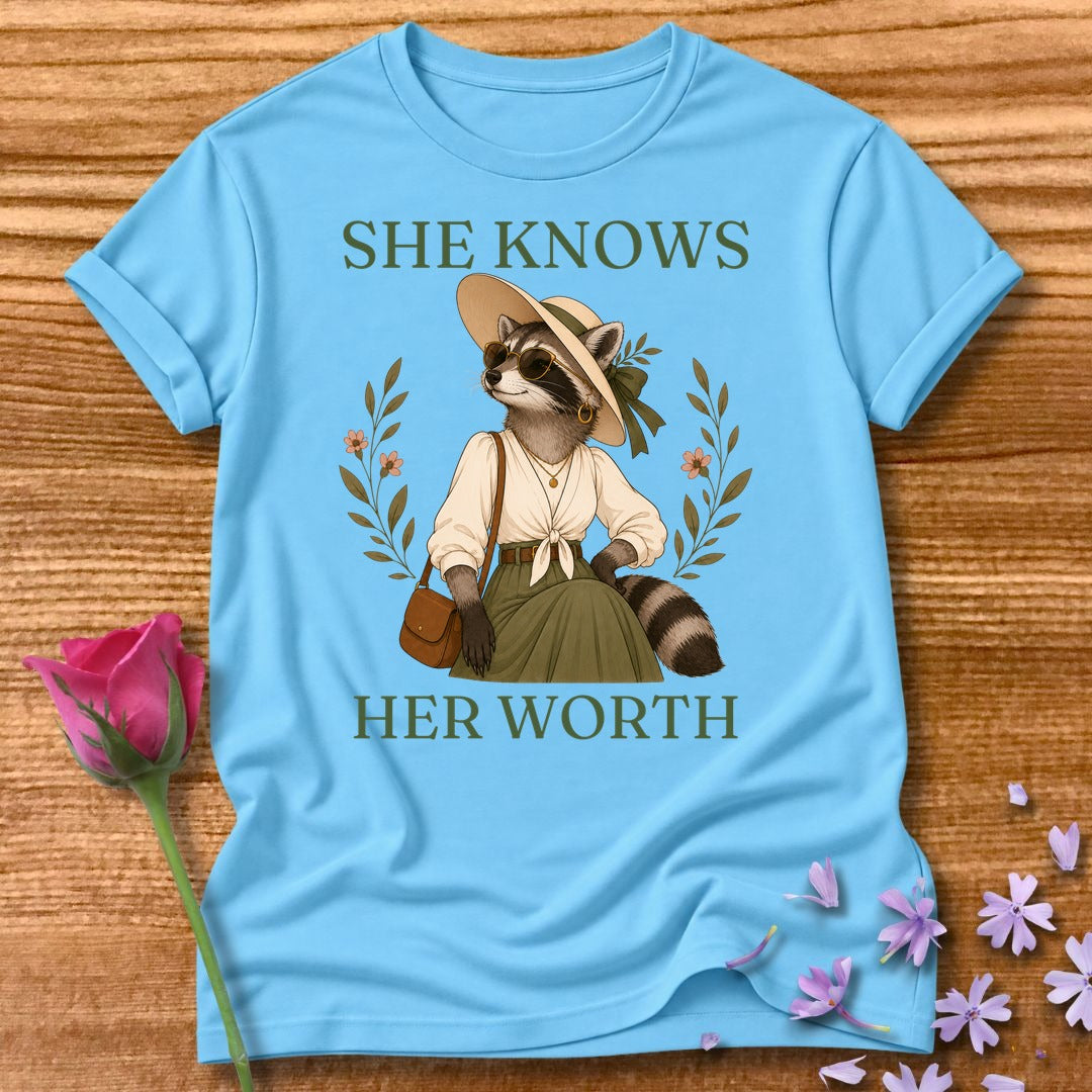 Raccoon — She Knows Her Worth Vintage Aesthetic Animal in Sky