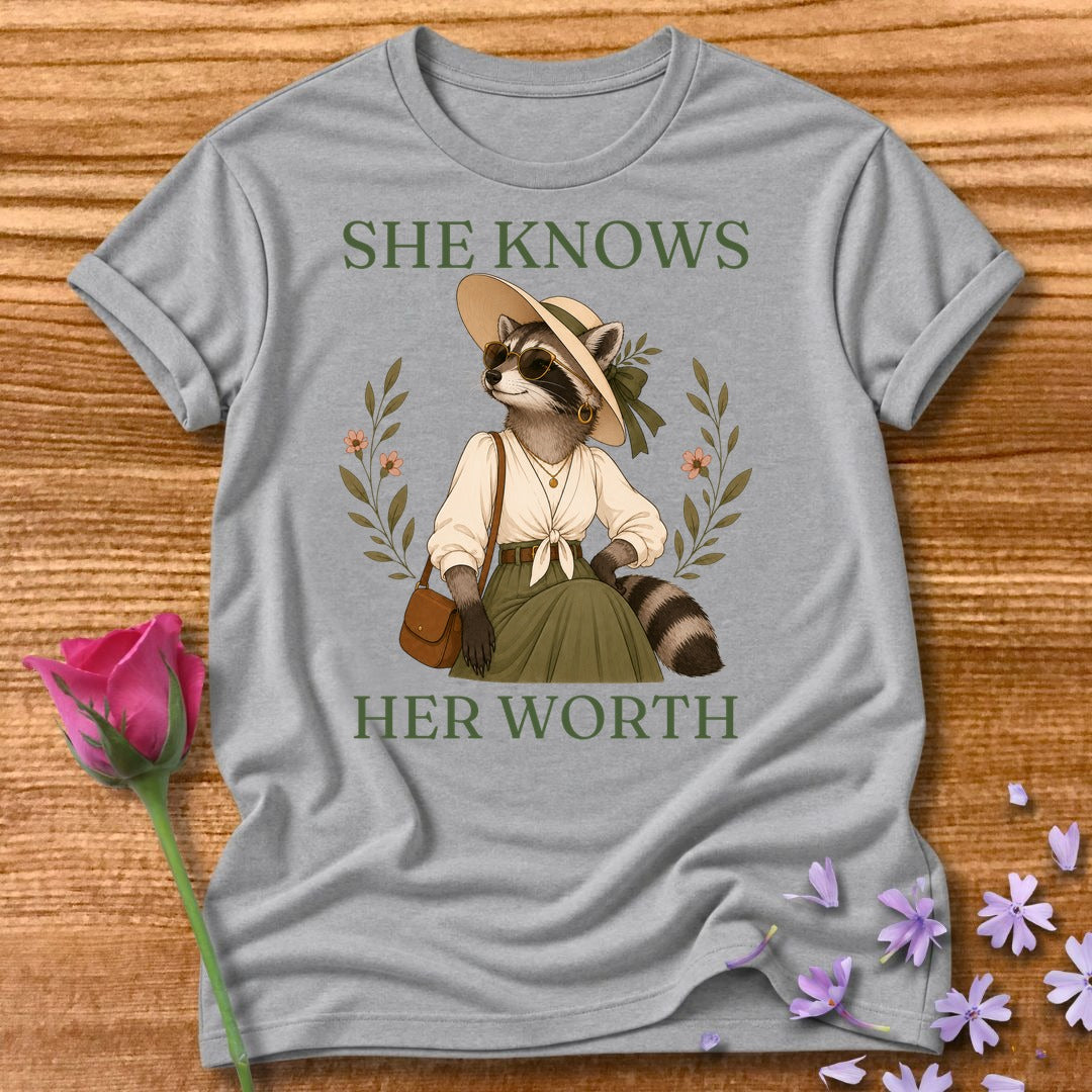 Raccoon — She Knows Her Worth Vintage Aesthetic Animal in Sport Grey