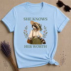 Raccoon She Knows Her Worth T-Shirt - Light Blue