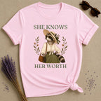 Raccoon She Knows Her Worth T-Shirt - Light Pink