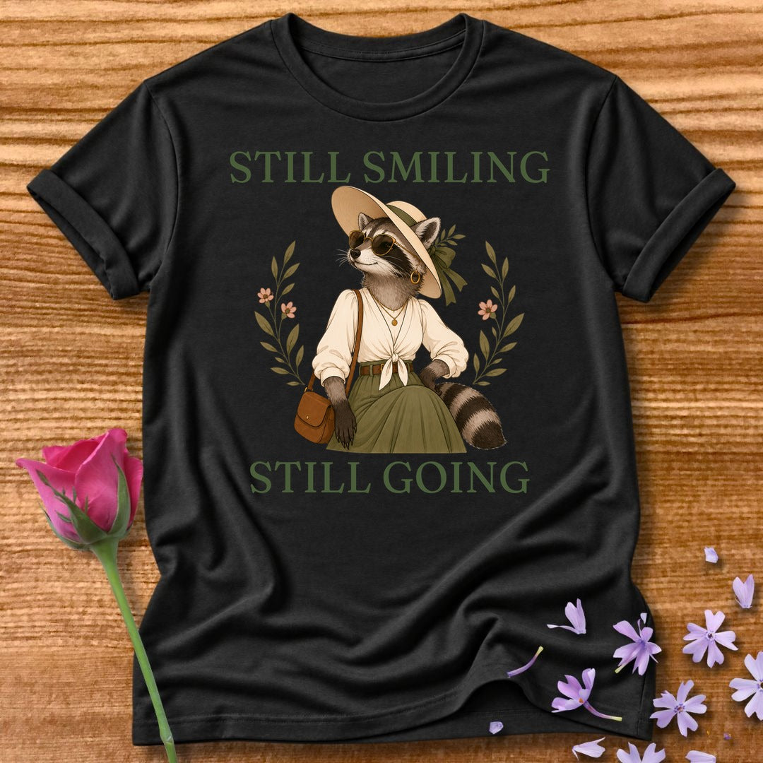 Raccoon — Still Smiling Still Going Vintage Aesthetic Animal in Black