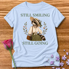 Raccoon — Still Smiling Still Going Vintage Aesthetic Animal in Light Blue