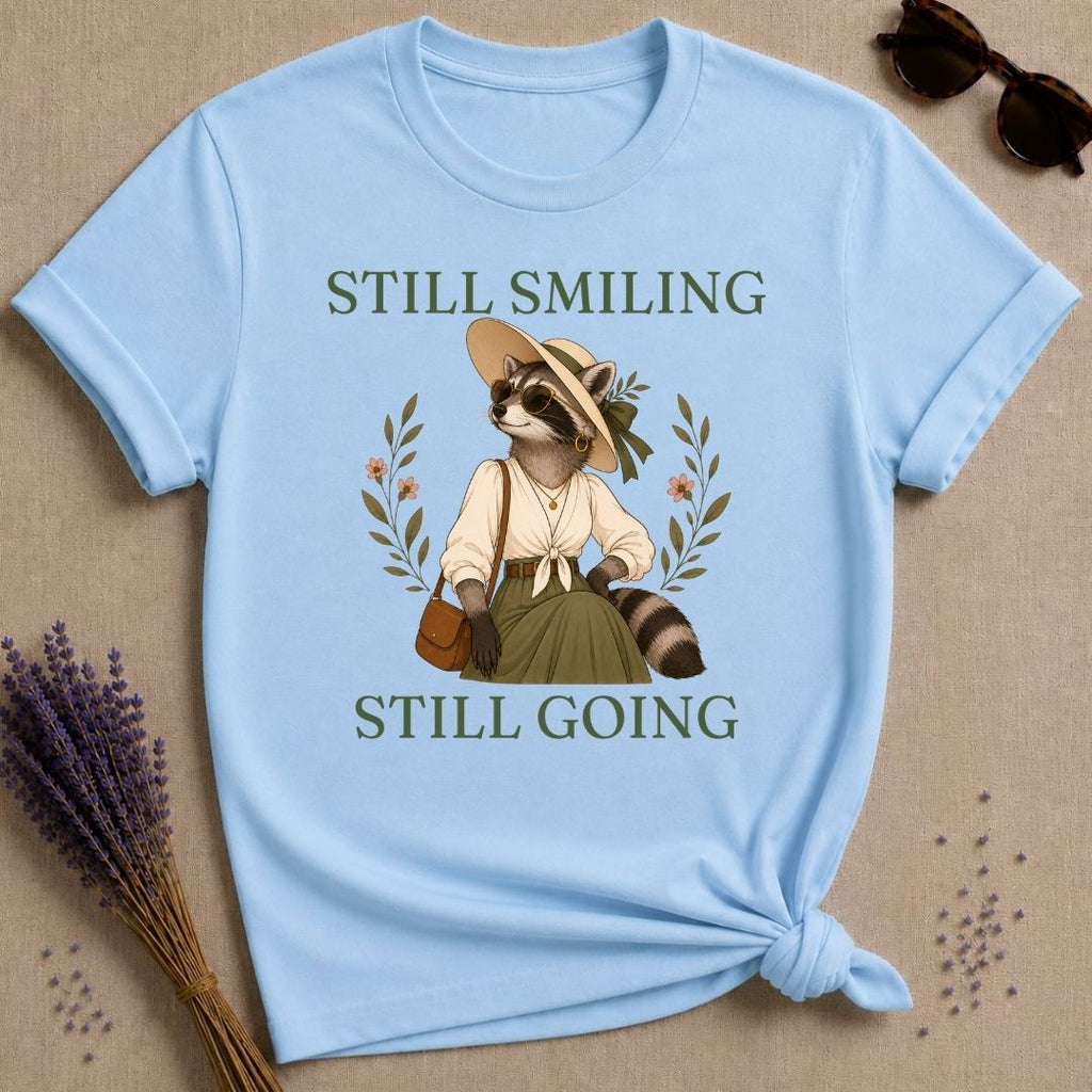 raccoon still smiling still going