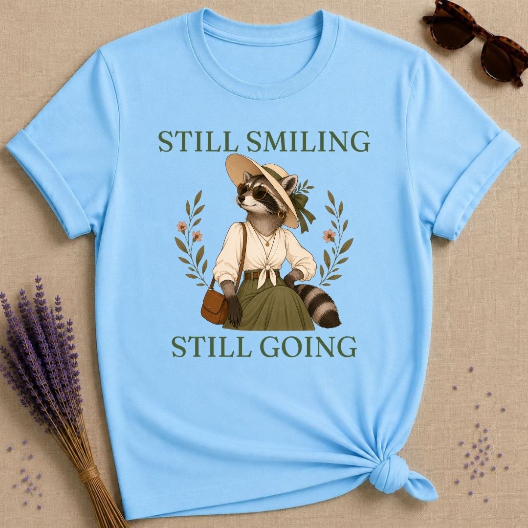 raccoon still smiling still going