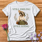 Raccoon — Still Smiling Still Going Vintage Aesthetic Animal in White