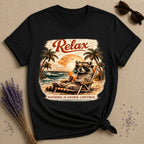 Relax, Nothing Is Under Control — Vintage Travel Poster Raccoon T-Shirt for Women in Black