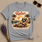 Relax, Nothing Is Under Control — Vintage Travel Poster Raccoon T-Shirt for Women in Sport Grey