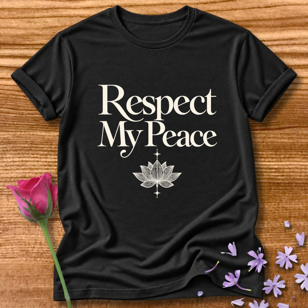 Respect My Peace — Minimalist Lotus Self-Love T-Shirt for Women in Black