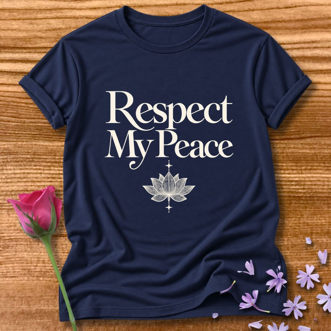 Respect My Peace — Minimalist Lotus Self-Love T-Shirt for Women in Navy