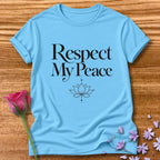 Respect My Peace — Minimalist Lotus Self-Love T-Shirt for Women in Sky