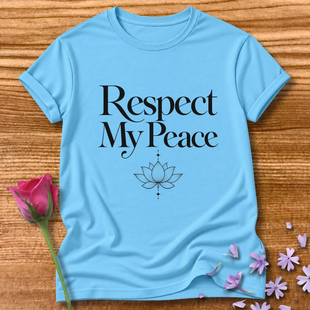 Respect My Peace — Minimalist Lotus Self-Love T-Shirt for Women in Sky
