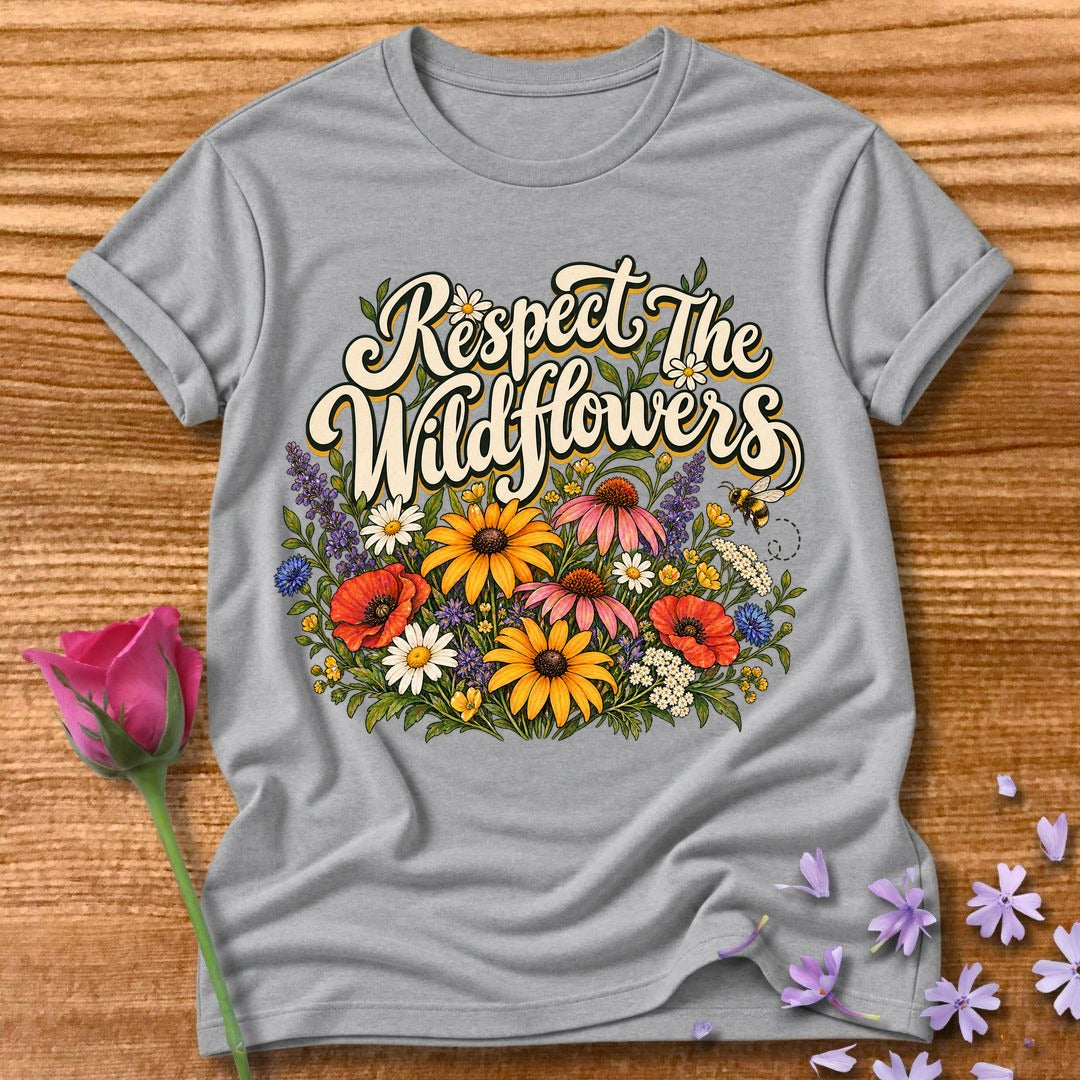 Respect The Wildflowers — Botanical Nature Lover T-Shirt for Women in Sport Grey