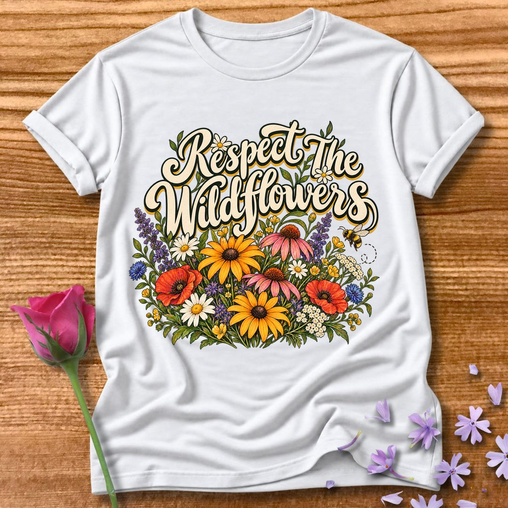 Respect The Wildflowers — Botanical Nature Lover T-Shirt for Women in White